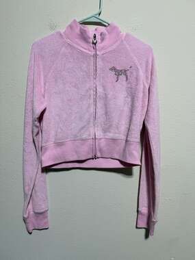 Vintage Victoria's Secret PINK Terry Cloth Rhinestone Bling Crop Zip-Up Jacket